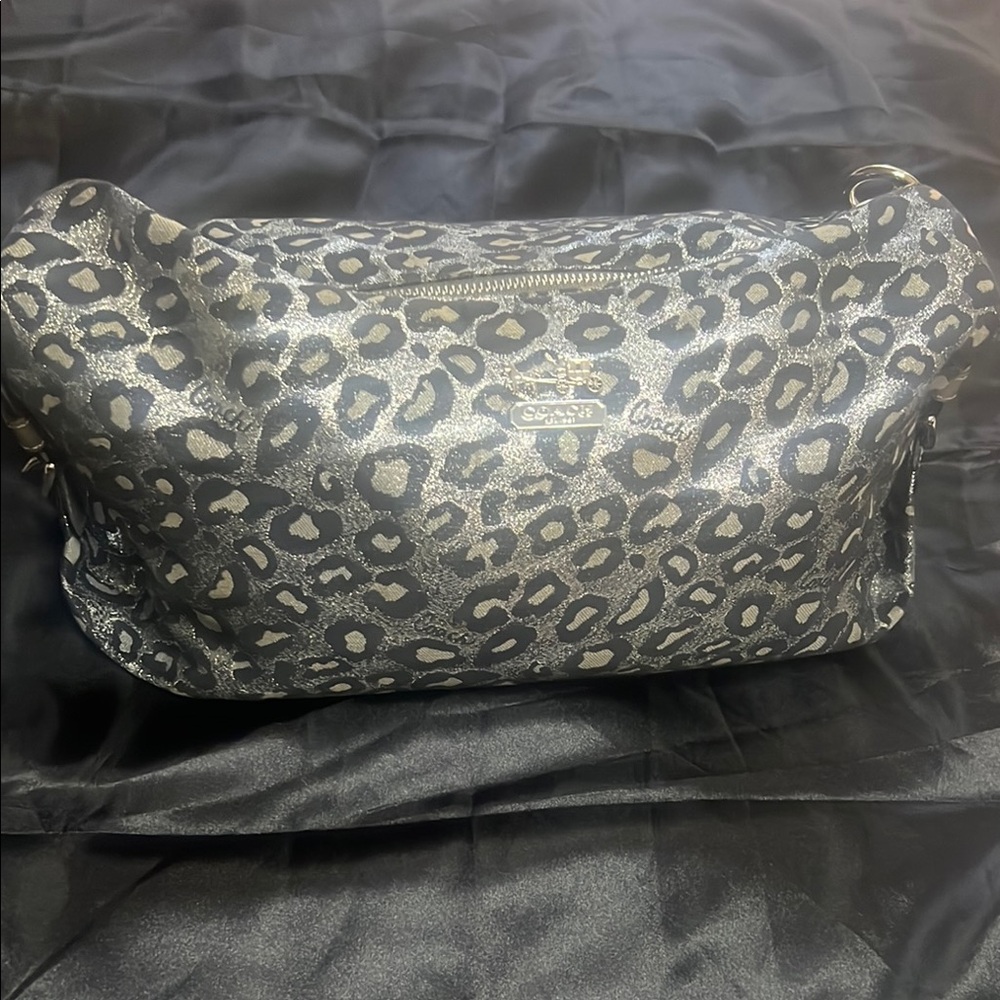 Coach Black and Gray Shoulder Bag with Leopard Print